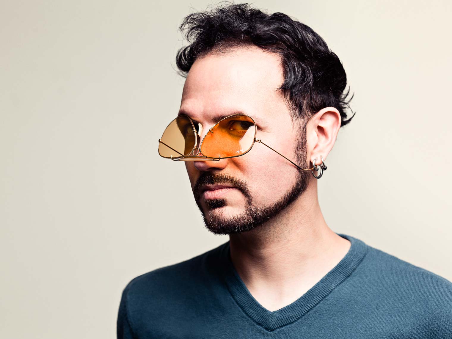 Atlanta actor with sunglasses on upside down, photographer Nick Burchell